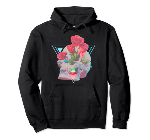 Vaporwave Skull Roses Aesthetic Glitch Art Hoodie - Graphic Print Unisex - T-Shirt, Sweatshirt, Hoodie