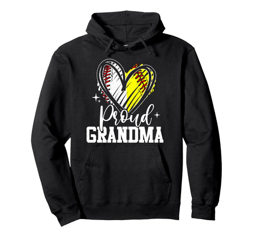 Proud Grandma Baseball Softball Heart Hoodie - Novelty Apparel Men Women - T-Shirt, Sweatshirt, Hoodie