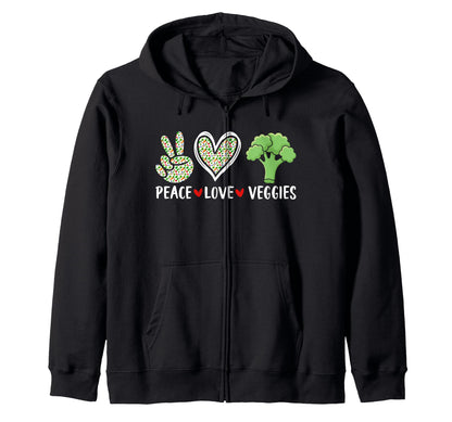 Peace Love Veggies Vegetables Heart Hoodie - Custom Art Print Men Women - T-Shirt, Sweatshirt, Hoodie