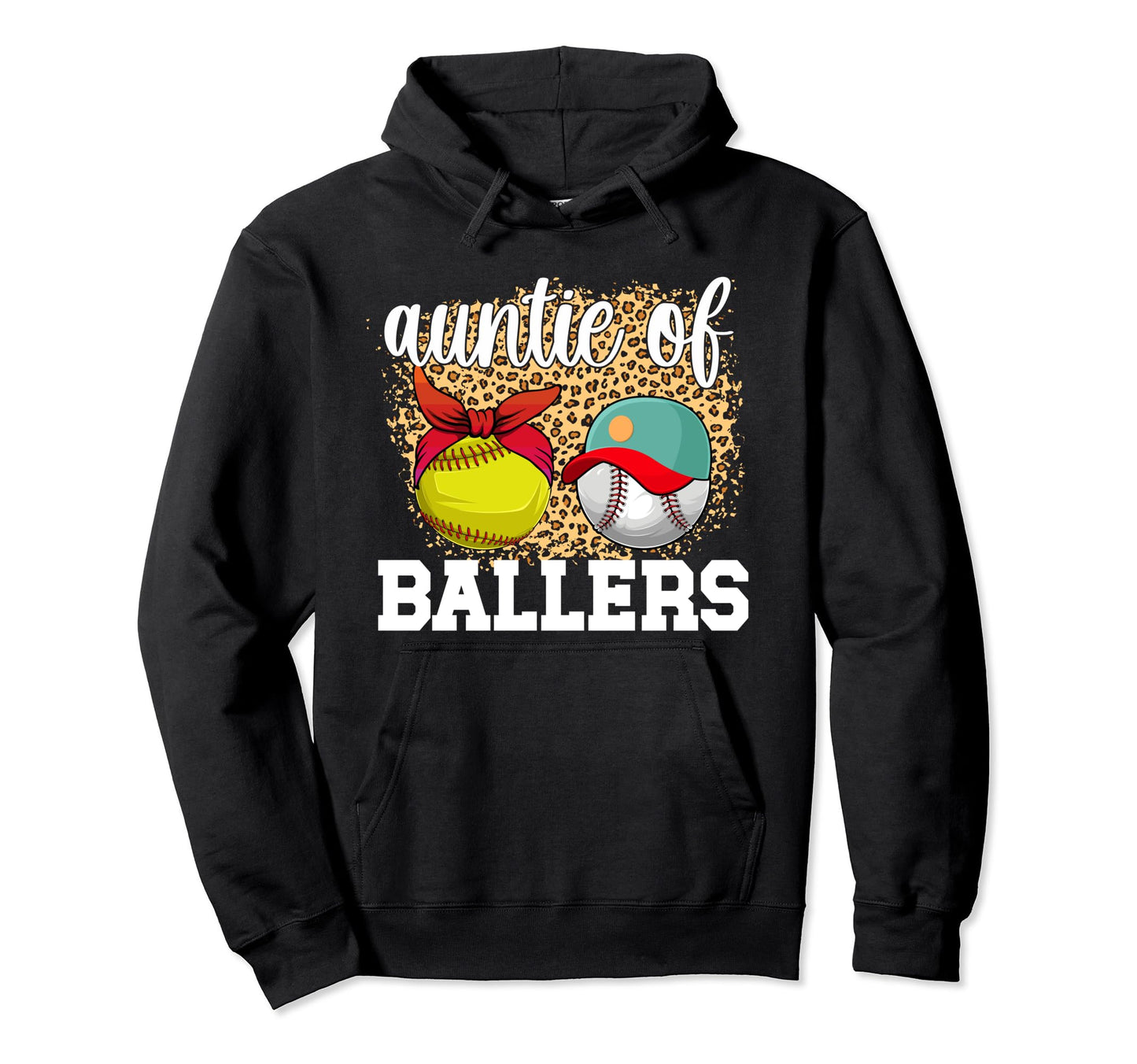 Auntie Ballers Leopard Softball Hoodie - Minimalist Print for Adults - T-Shirt, Sweatshirt, Hoodie