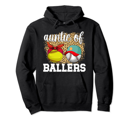 Auntie Ballers Leopard Softball Hoodie - Minimalist Print for Adults - T-Shirt, Sweatshirt, Hoodie