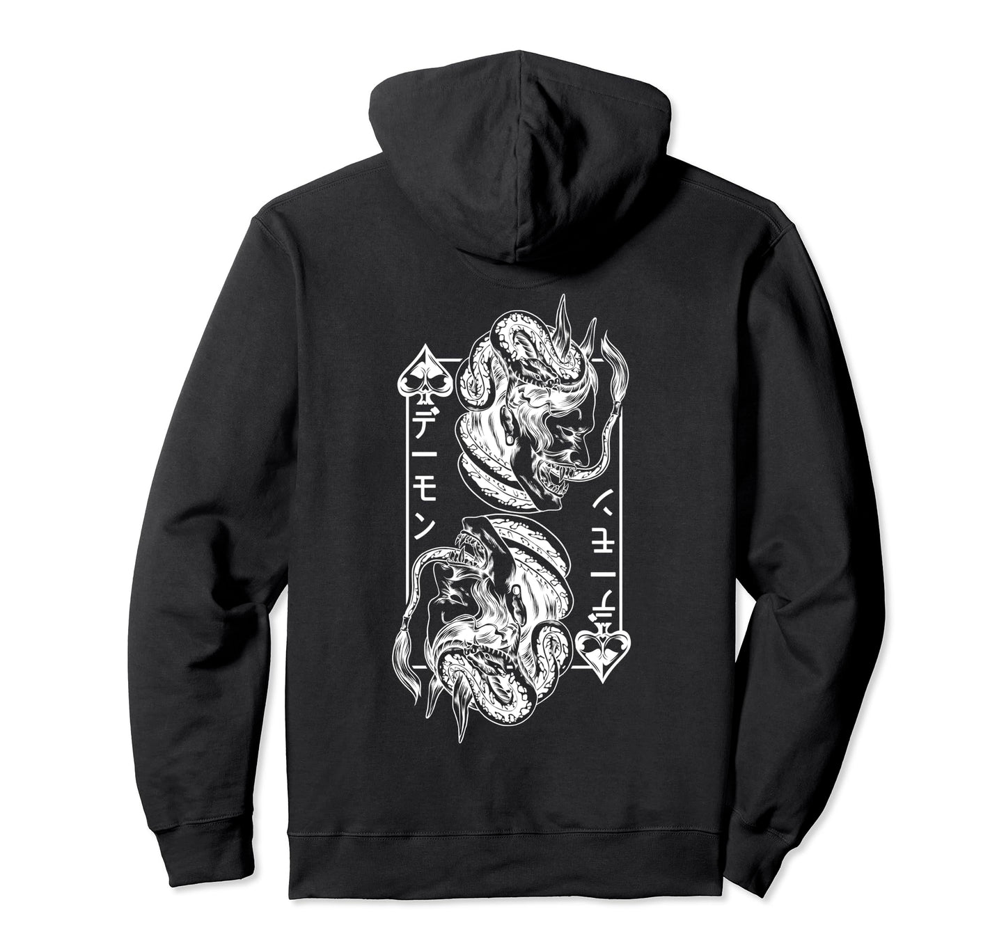 Backprint Japanese Oni Mask Demon Mask Hoodie - Aesthetic Graphic Unisex - T-Shirt, Sweatshirt, Hoodie