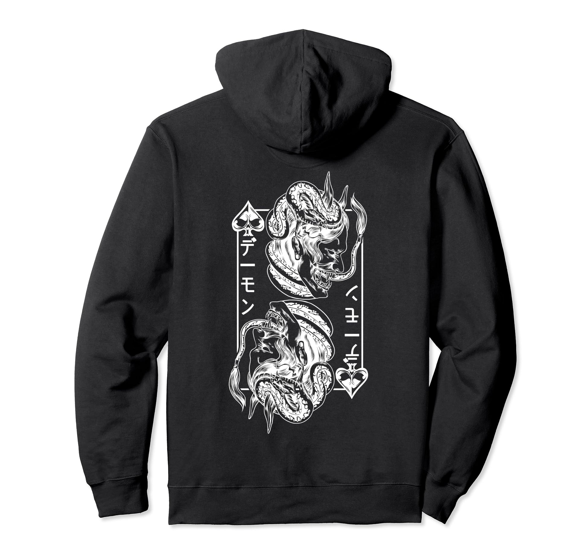Backprint Japanese Oni Mask Demon Mask Hoodie - Aesthetic Graphic Unisex - T-Shirt, Sweatshirt, Hoodie