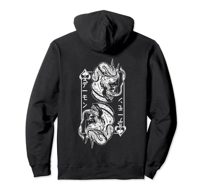 Backprint Japanese Oni Mask Demon Mask Hoodie - Aesthetic Graphic Unisex - T-Shirt, Sweatshirt, Hoodie