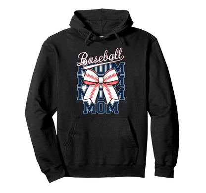 Baseball Mom Coquette Bow Hoodie - Custom Art Print Unisex - T-Shirt, Sweatshirt, Hoodie