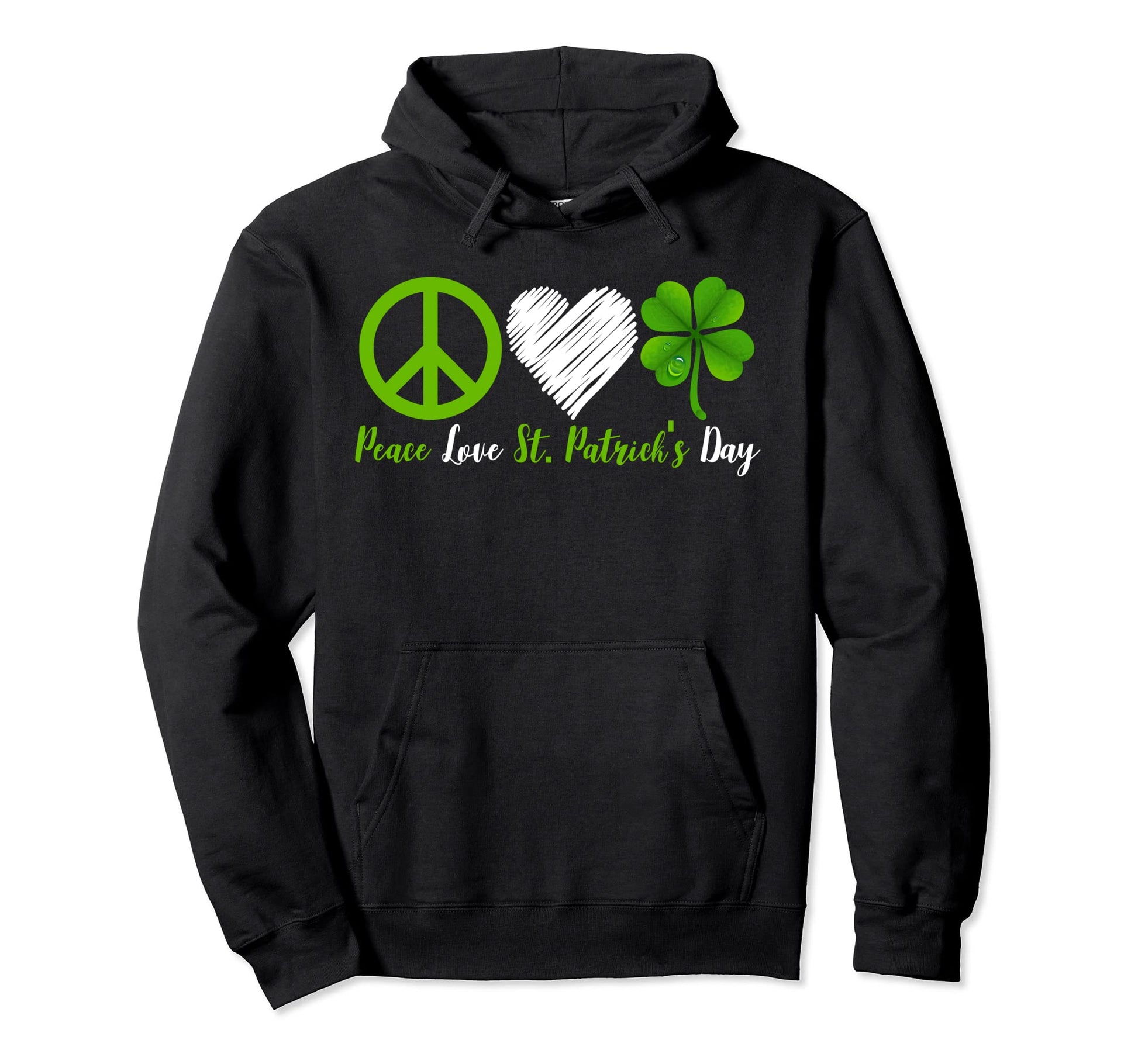 Peace Sign Heart Green Shamrock Peace Love Hoodie - Unique Graphic Unisex - T-Shirt, Sweatshirt, Hoodie