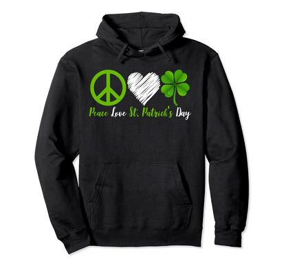 Peace Sign Heart Green Shamrock Peace Love Hoodie - Unique Graphic Unisex - T-Shirt, Sweatshirt, Hoodie