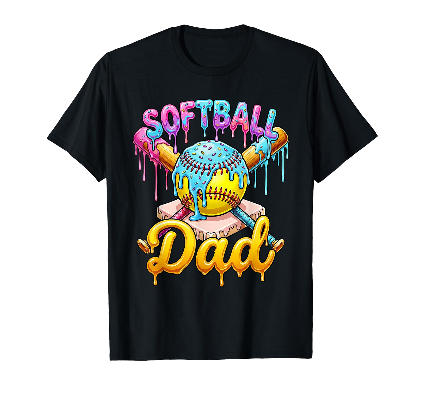 Softball Dad Drip Ice Cream Fathers T-Shirt - Minimalist Print Men Women - T-Shirt, Sweatshirt, Hoodie