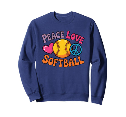 Peace Love Softball Sports Sweatshirt - Fun Novelty Design for Adults - T-Shirt, Sweatshirt, Hoodie