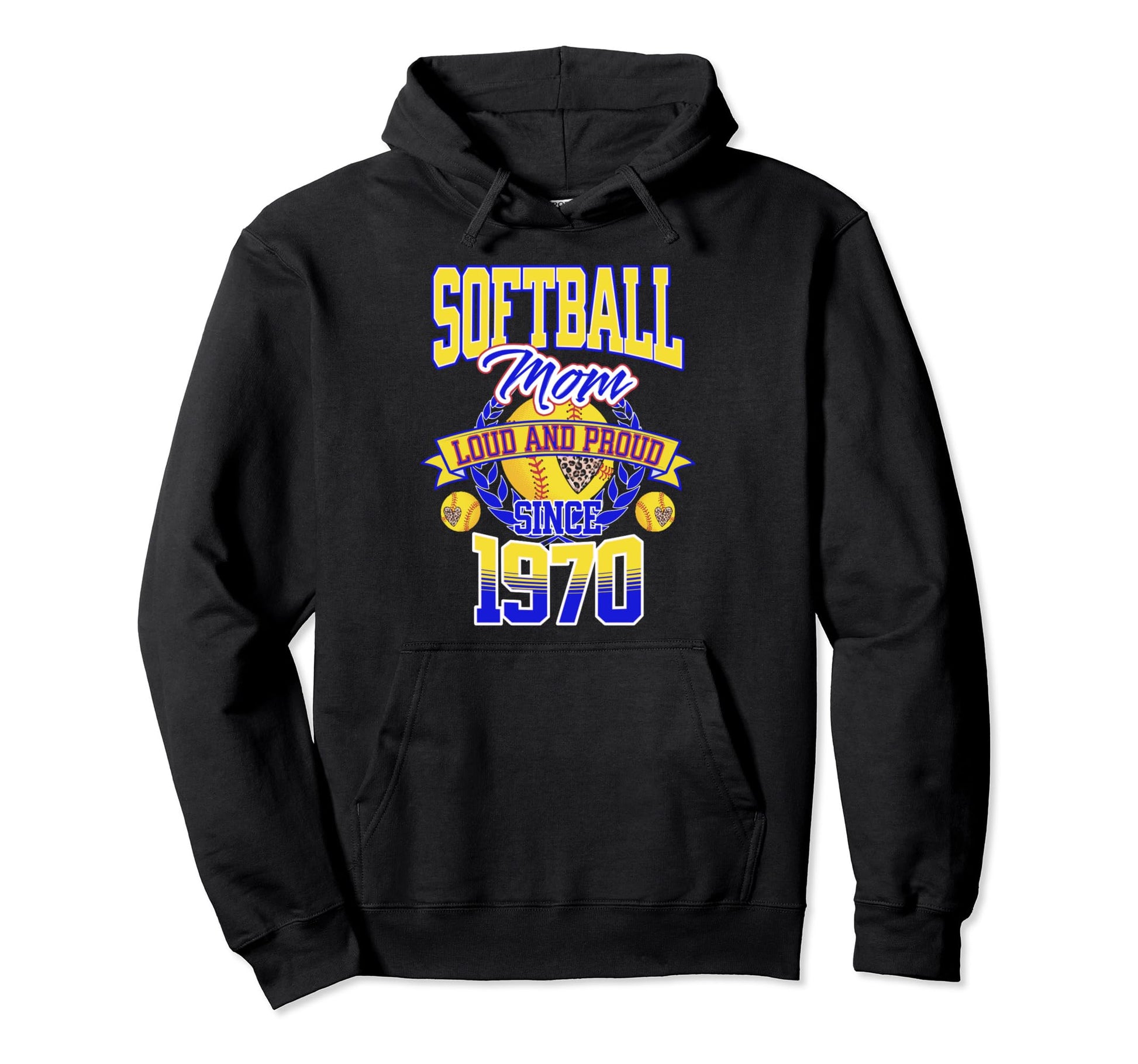 Softball Mom Loud Proud Since 1970 Hoodie - Unique Graphic for Adults - T-Shirt, Sweatshirt, Hoodie