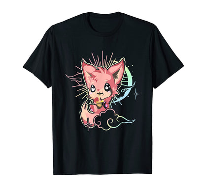 Anime Fox Pagan Occult Moon Vaporwave T-Shirt - Streetwear Style Men Women - T-Shirt, Sweatshirt, Hoodie