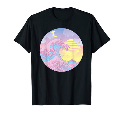 Vaporwave Pastel Aesthetic Great Wave T-Shirt - Minimalist Print Men Women - T-Shirt, Sweatshirt, Hoodie