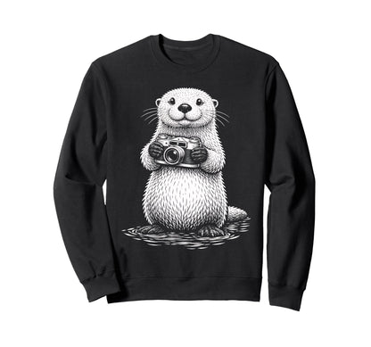 Sea Otter Photographer Camera Sweatshirt - Aesthetic Graphic for Adults - T-Shirt, Sweatshirt, Hoodie