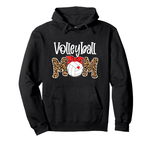 Volleyball Mom Leopard Messy Bun Hoodie - Fun Novelty Design Men Women - T-Shirt, Sweatshirt, Hoodie