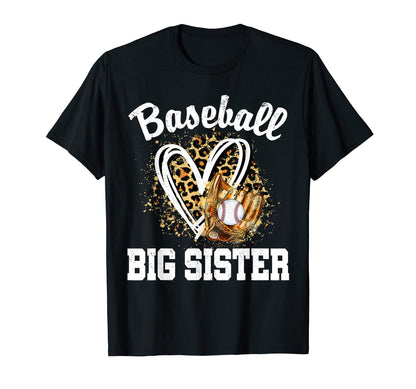 Baseball Big Sister Leopard Heart Game T-Shirt - Trendy Graphic Men Women - T-Shirt, Sweatshirt, Hoodie