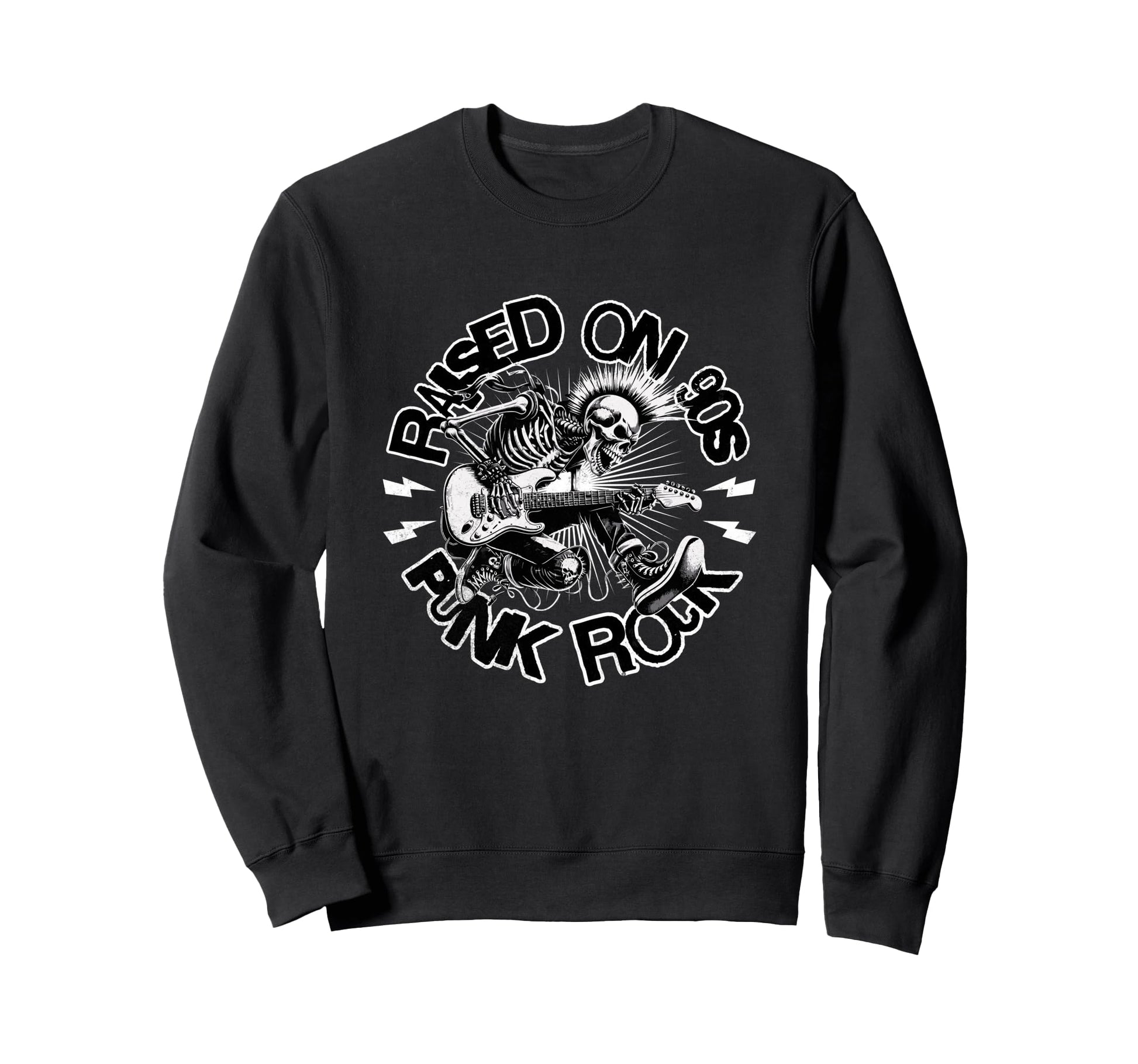 Raised 90S Rock Skeleton Guitar Punk Sweatshirt - Streetwear Style Unisex - T-Shirt, Sweatshirt, Hoodie