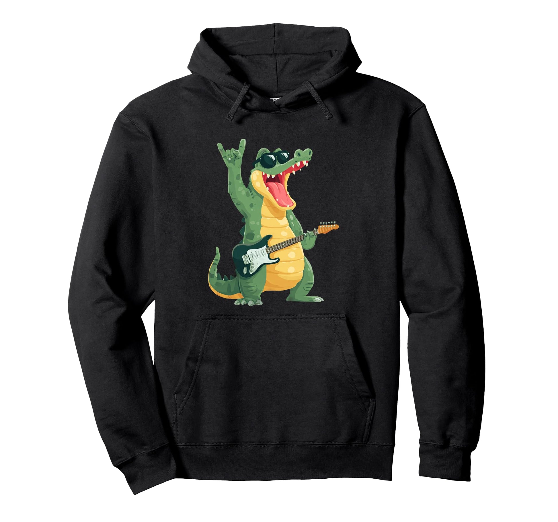 Funny Alligator Cartoon Guitar Hoodie - Aesthetic Graphic for Adults - T-Shirt, Sweatshirt, Hoodie