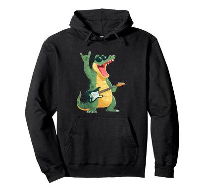 Funny Alligator Cartoon Guitar Hoodie - Aesthetic Graphic for Adults - T-Shirt, Sweatshirt, Hoodie