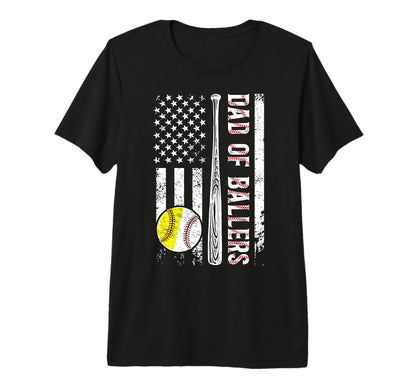 Mens Dad Ballers Us Flag Softball T-Shirt - Graphic Print Men Women - T-Shirt, Sweatshirt, Hoodie