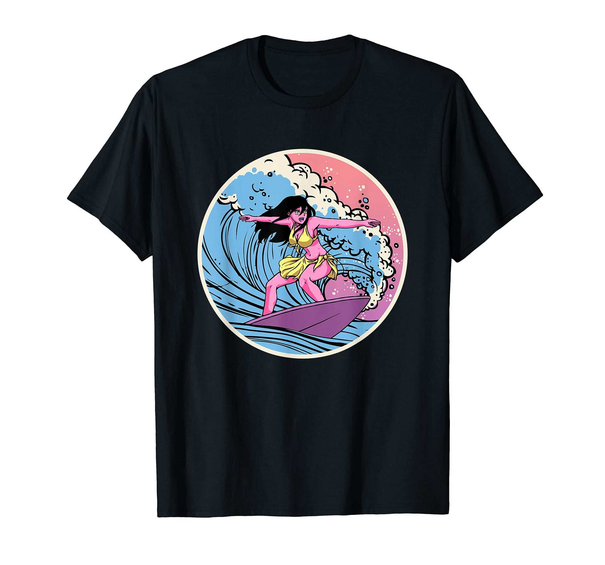 Surfer Anime Vaporwave Surfboard Wave T-Shirt - Trendy Graphic Men Women - T-Shirt, Sweatshirt, Hoodie
