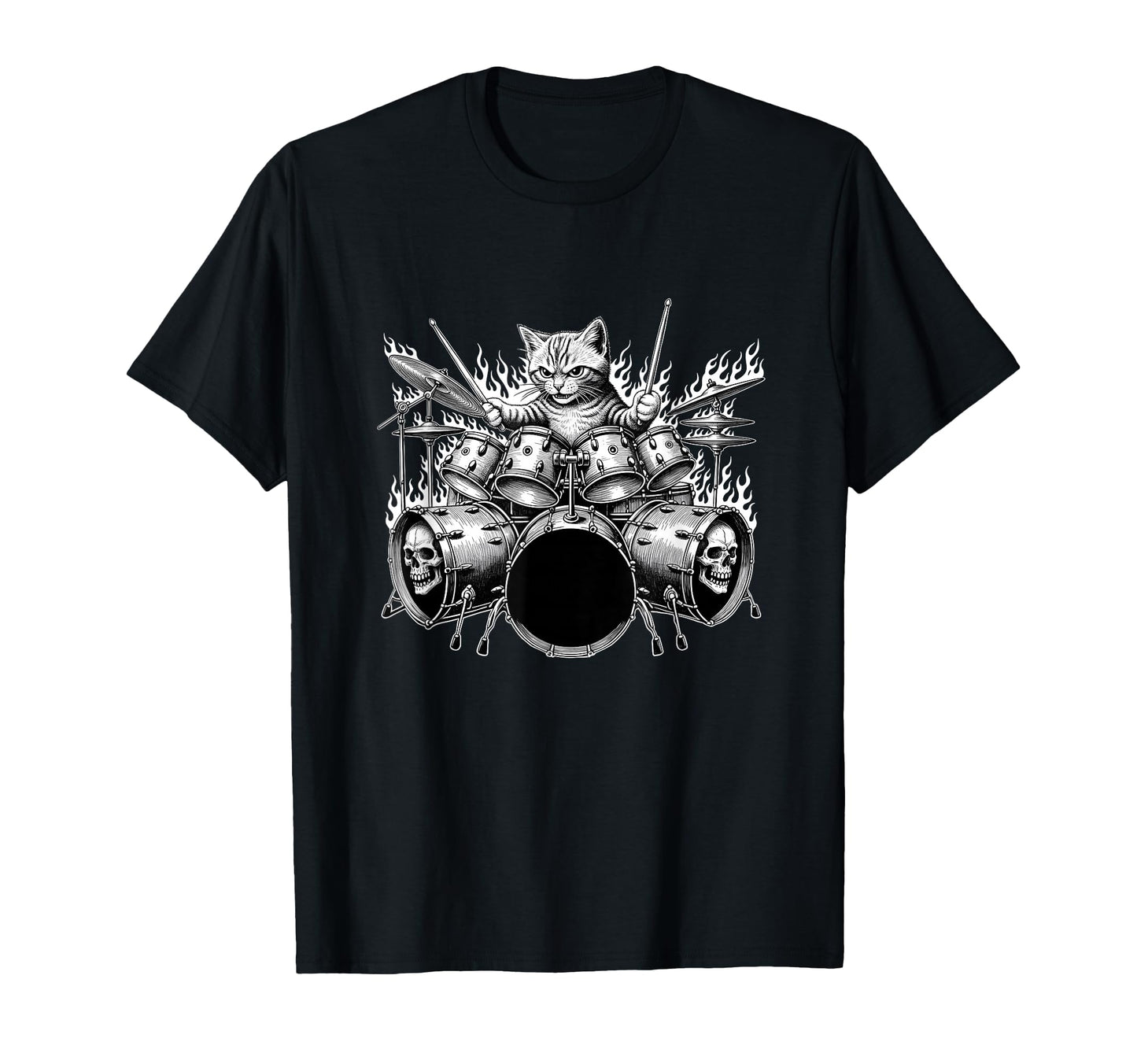 Cat Playing Drums Rock Kit Animal T-Shirt - Fun Novelty Design Men Women - T-Shirt, Sweatshirt, Hoodie