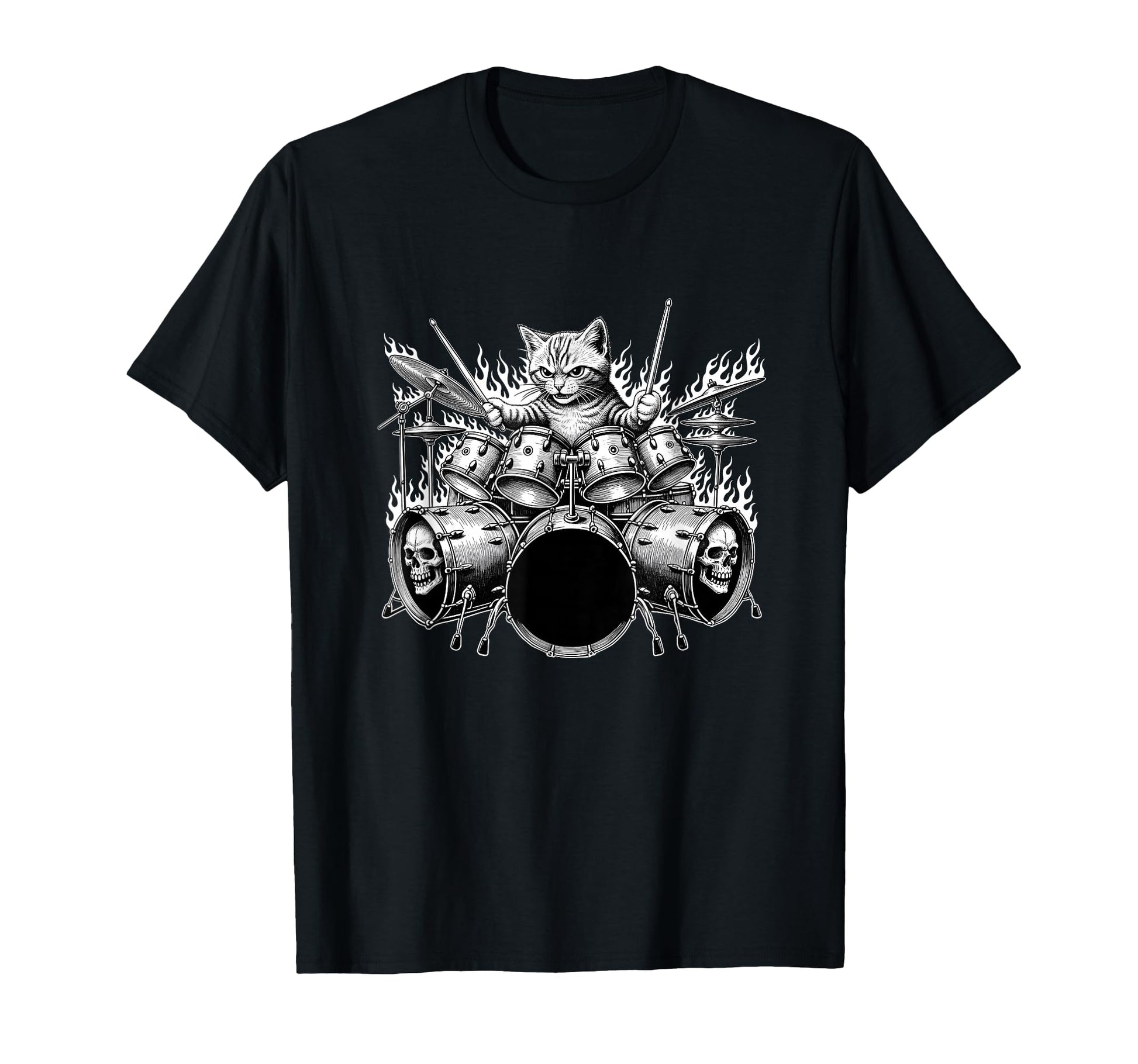 Cat Playing Drums Rock Kit Animal T-Shirt - Fun Novelty Design Men Women - T-Shirt, Sweatshirt, Hoodie
