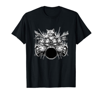 Cat Playing Drums Rock Kit Animal T-Shirt - Fun Novelty Design Men Women - T-Shirt, Sweatshirt, Hoodie