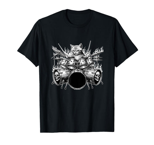 Cat Playing Drums Rock Kit Animal T-Shirt - Fun Novelty Design Men Women - T-Shirt, Sweatshirt, Hoodie