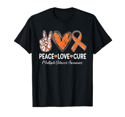 Peace Love Cure Multiple Sclerosis Ms T-Shirt - Minimalist Print Unisex - T-Shirt, Sweatshirt, Hoodie
