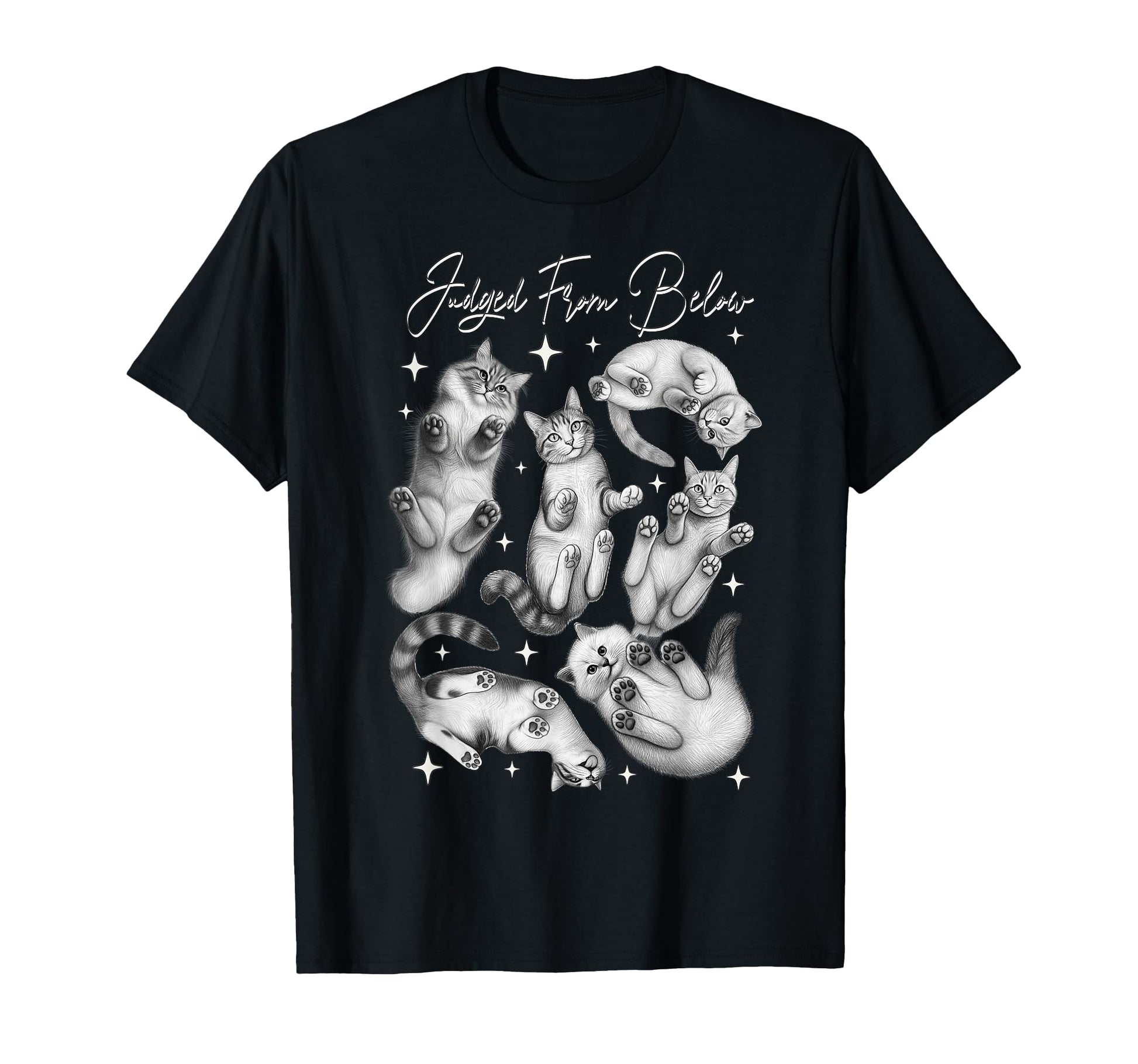 Judged From Below Funny Cats Looking T-Shirt - Fun Novelty Design Unisex - T-Shirt, Sweatshirt, Hoodie