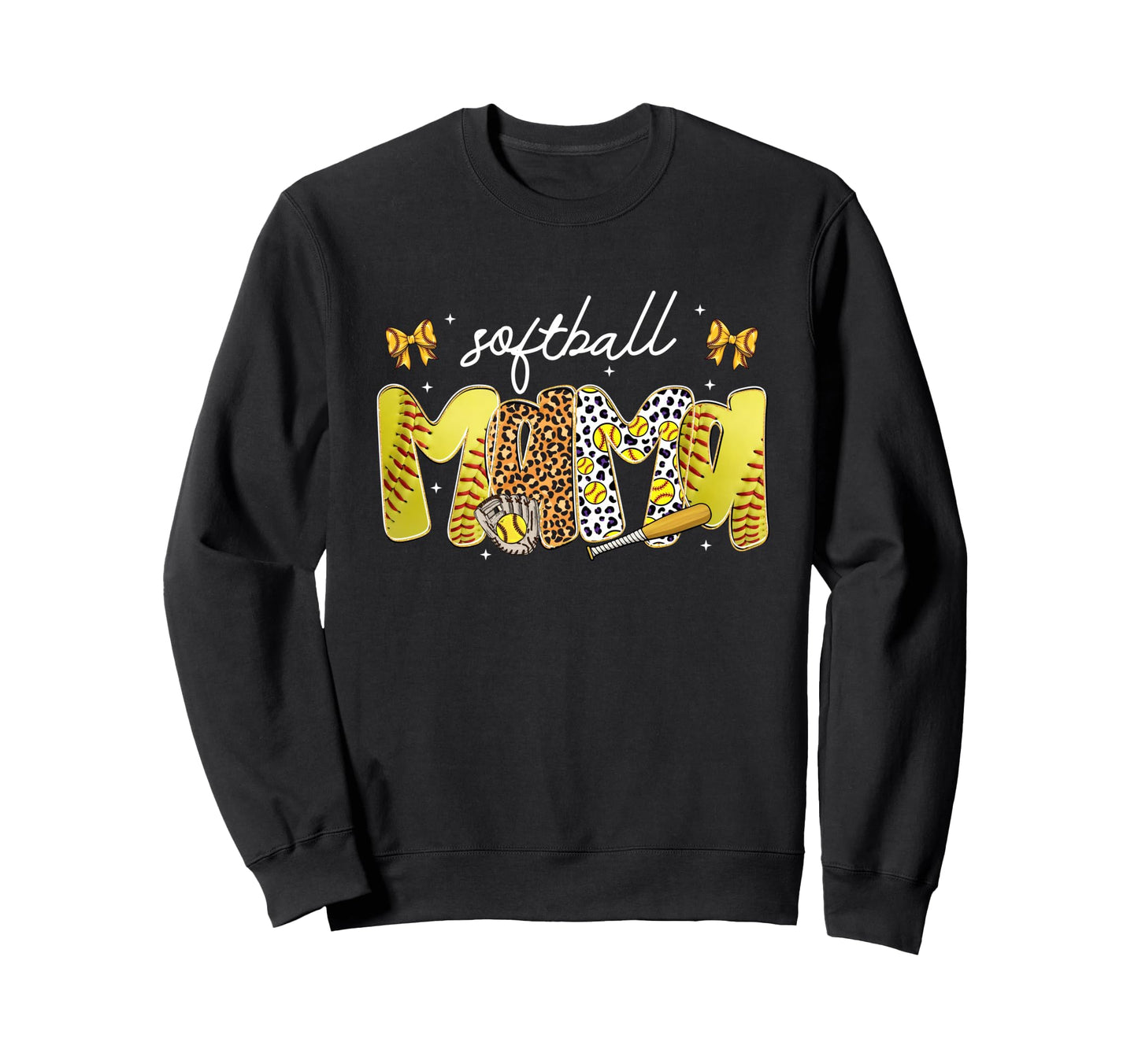 Softball Mama Leopard Coquette Bow Sweatshirt - Trendy Graphic for Adults - T-Shirt, Sweatshirt, Hoodie