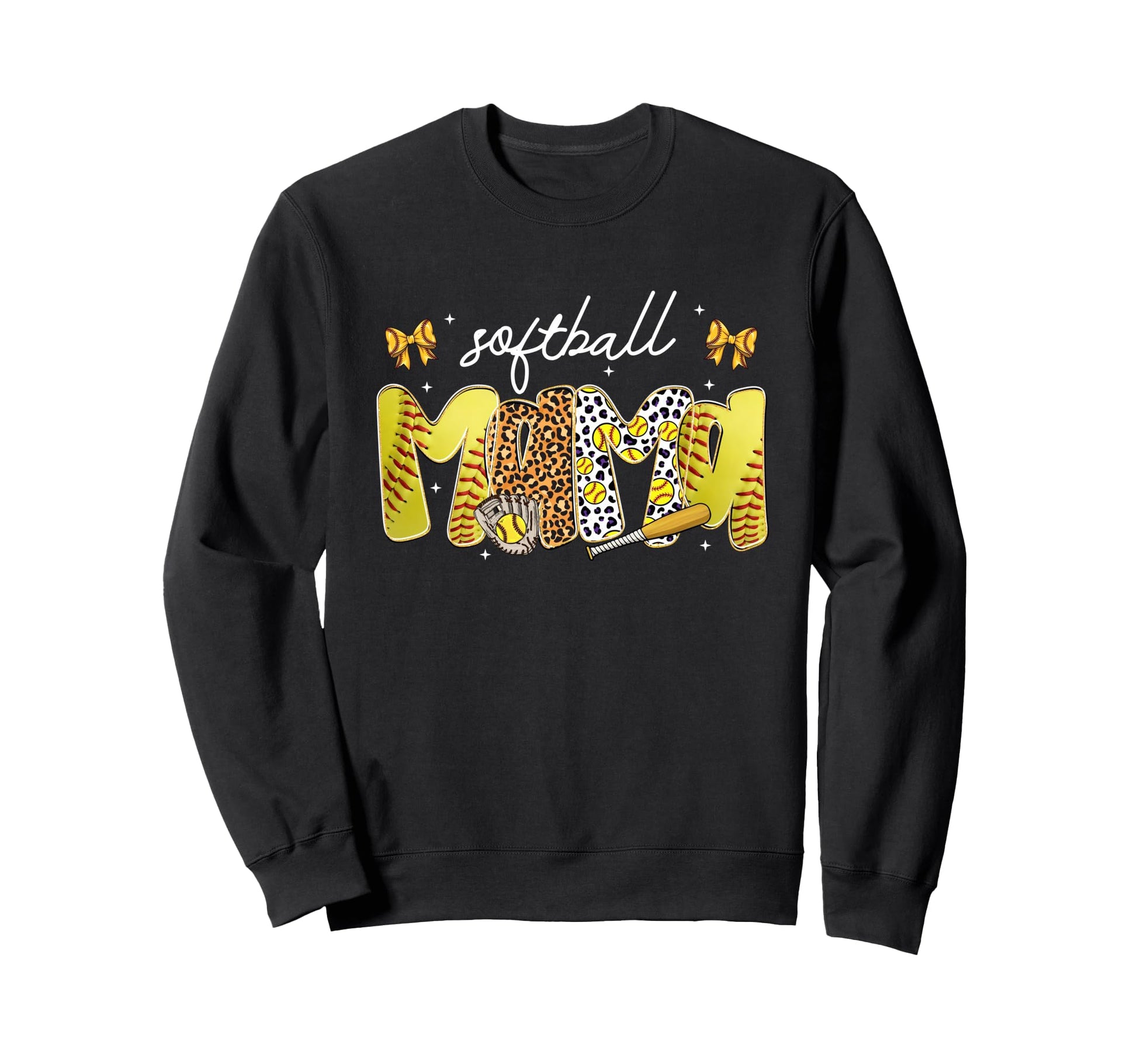 Softball Mama Leopard Coquette Bow Sweatshirt - Trendy Graphic for Adults - T-Shirt, Sweatshirt, Hoodie