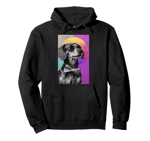 Funny Dog Bow Tie 80S Synthwave Hoodie - Graphic Print for Adults - T-Shirt, Sweatshirt, Hoodie