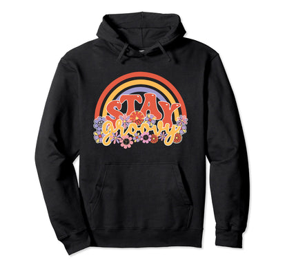 Rainbow Flowers Groovy 70S Hippie Peace Hoodie - Aesthetic Graphic Unisex - T-Shirt, Sweatshirt, Hoodie