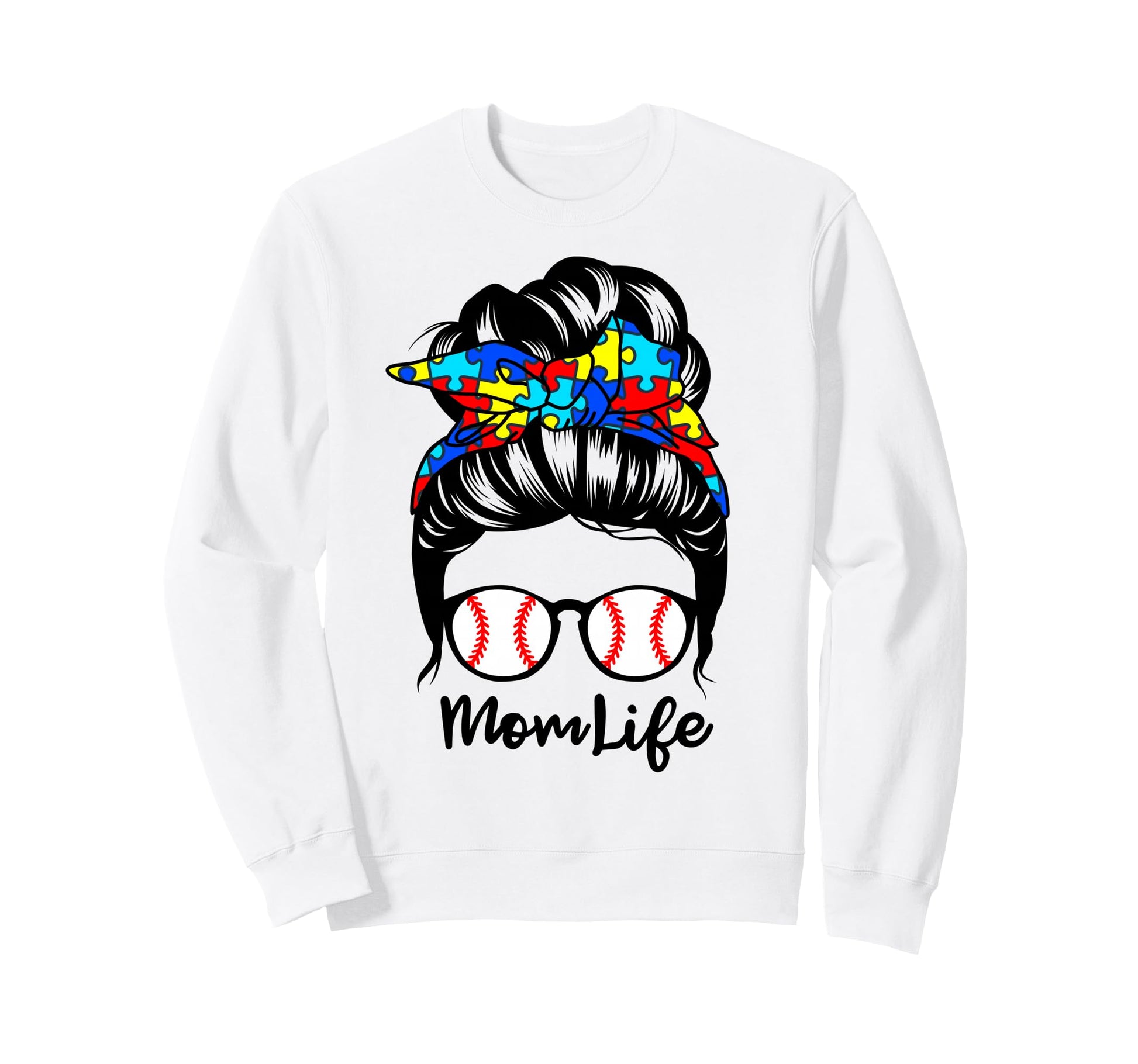 Mom Life Messy Bun Hair Autism Sweatshirt - Minimalist Print Unisex - T-Shirt, Sweatshirt, Hoodie