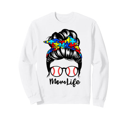 Mom Life Messy Bun Hair Autism Sweatshirt - Minimalist Print Unisex - T-Shirt, Sweatshirt, Hoodie