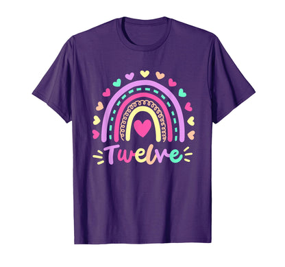 Twelve 12Th Birthday Rainbow Boho 12 T-Shirt - Aesthetic Graphic Men Women - T-Shirt, Sweatshirt, Hoodie