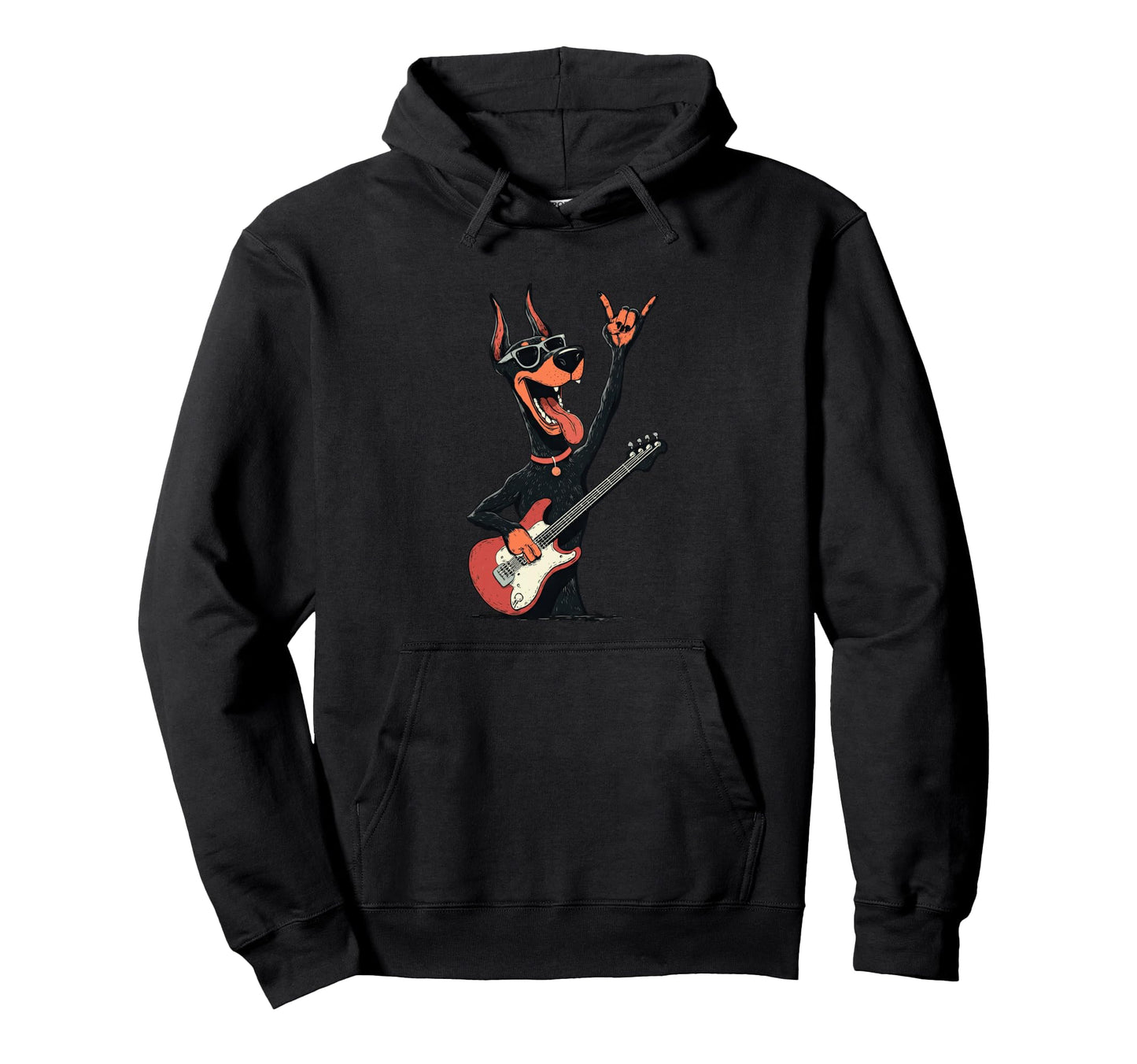 Funny Rock Dog Guitar Playing Cartoon Hoodie - Minimalist Print Unisex - T-Shirt, Sweatshirt, Hoodie