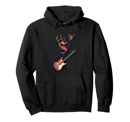 Funny Rock Dog Guitar Playing Cartoon Hoodie - Minimalist Print Unisex - T-Shirt, Sweatshirt, Hoodie