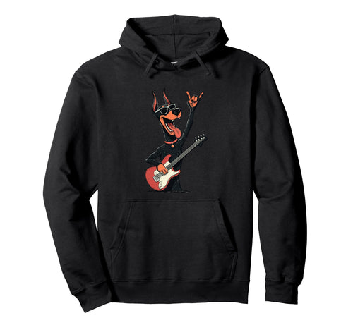Funny Rock Dog Guitar Playing Cartoon Hoodie - Minimalist Print Unisex - T-Shirt, Sweatshirt, Hoodie