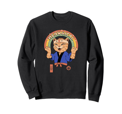 Meowgical Karate Cat Rainbow Sweatshirt - Minimalist Print Men Women - T-Shirt, Sweatshirt, Hoodie