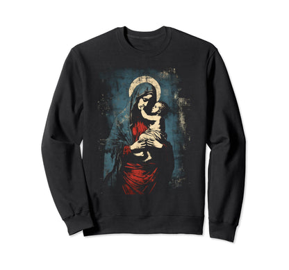 Mary Jesus Distressed 90S Goth Sweatshirt - Minimalist Print Men Women - T-Shirt, Sweatshirt, Hoodie