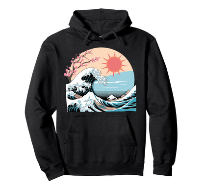 Big Wave Vaporwave Aesthetic 80S Hoodie - Casual Everyday Wear Men Women - T-Shirt, Sweatshirt, Hoodie