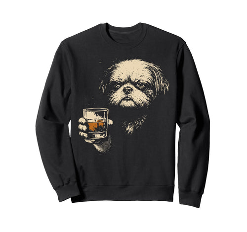 Shih Tzu Drinking Whiskey 90S Sweatshirt - Aesthetic Graphic for Adults - T-Shirt, Sweatshirt, Hoodie