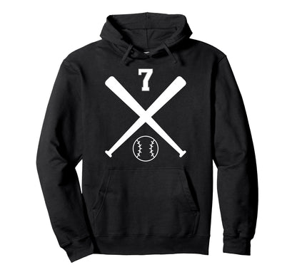 Baseball Softball Number 7 Hoodie - Novelty Apparel for Adults - T-Shirt, Sweatshirt, Hoodie