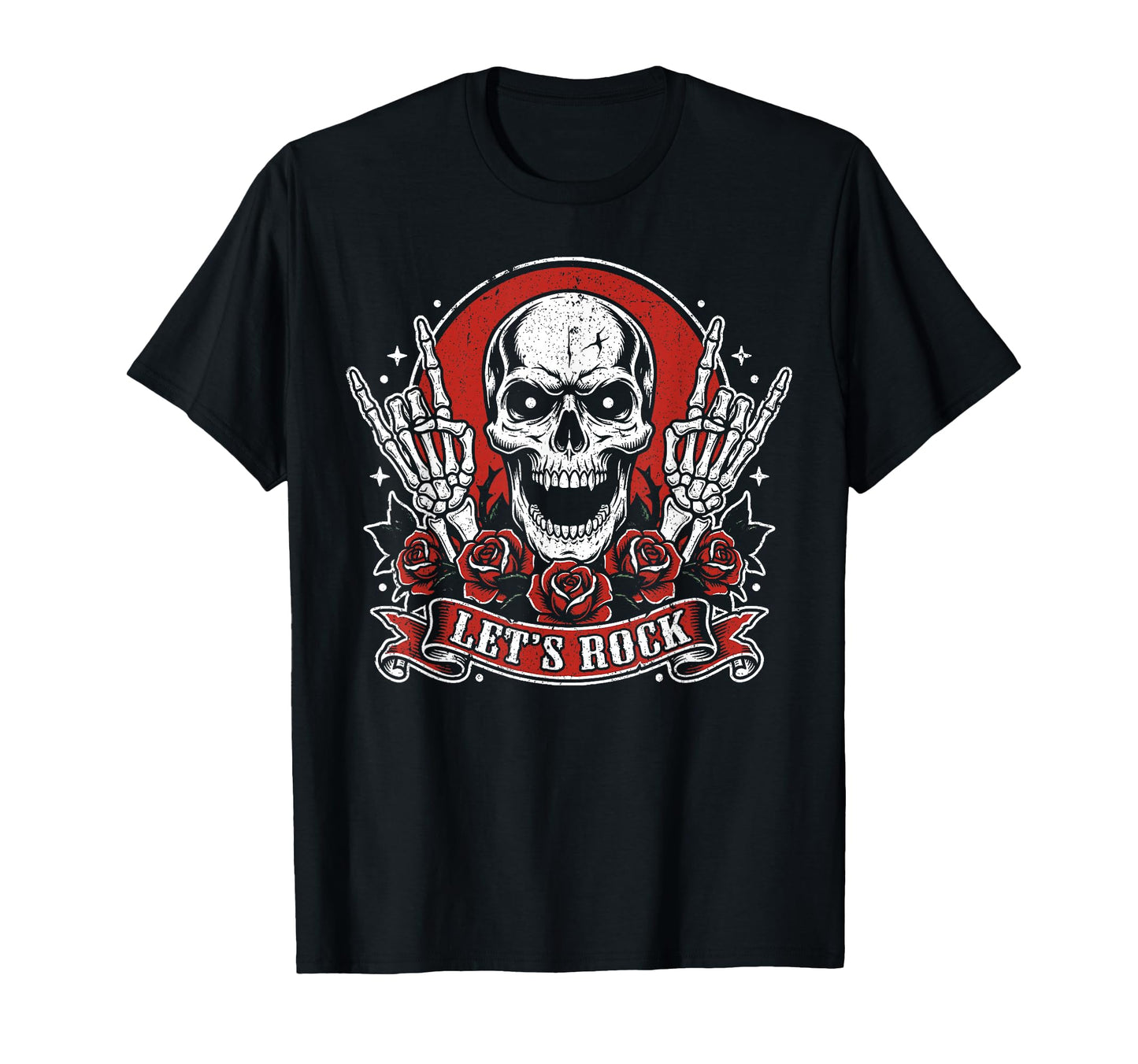 Lets Rock Skull Rock And Roll Guitar T-Shirt - Streetwear Style for Adults - T-Shirt, Sweatshirt, Hoodie