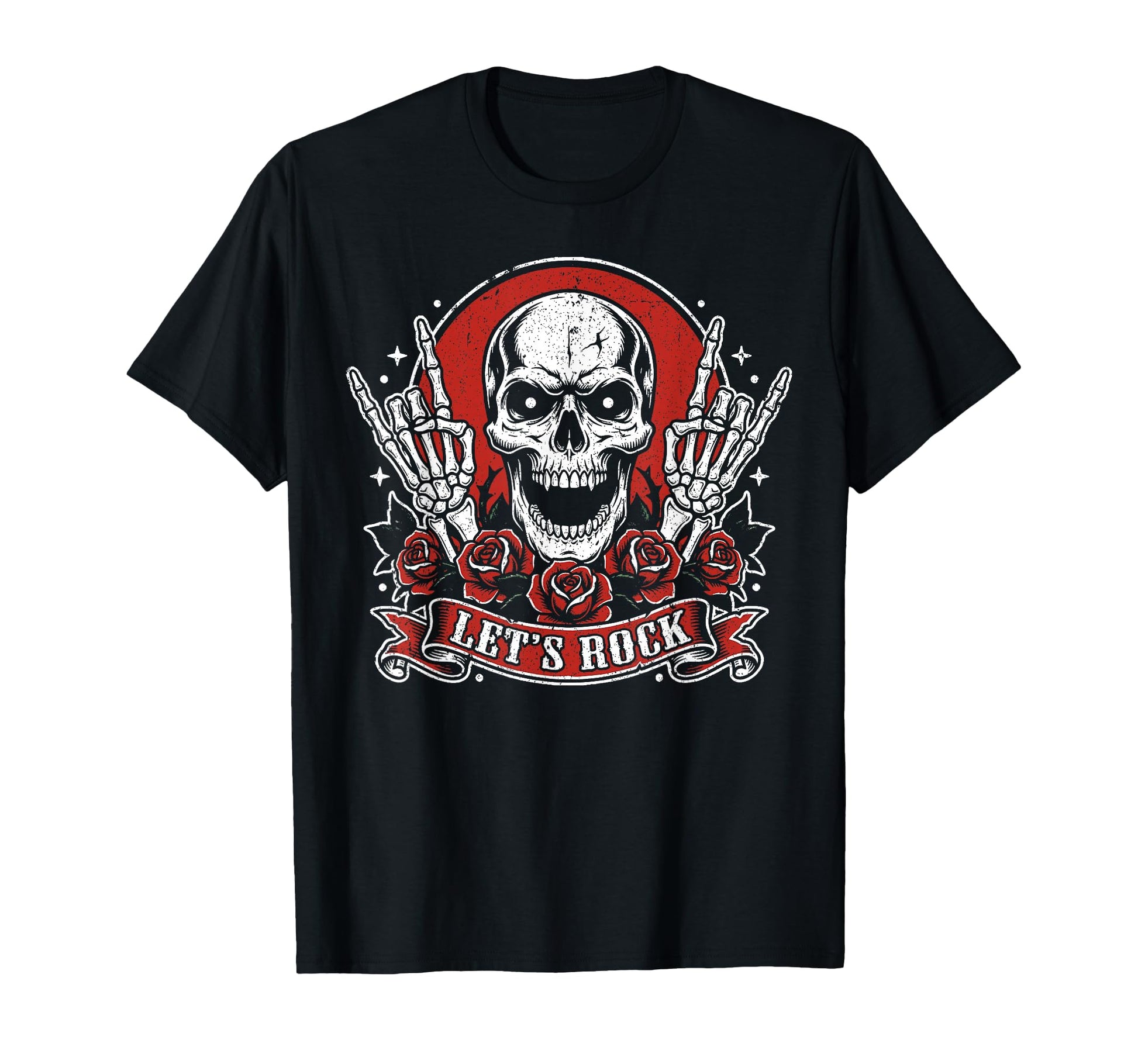 Lets Rock Skull Rock And Roll Guitar T-Shirt - Streetwear Style for Adults - T-Shirt, Sweatshirt, Hoodie
