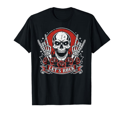Lets Rock Skull Rock And Roll Guitar T-Shirt - Streetwear Style for Adults - T-Shirt, Sweatshirt, Hoodie