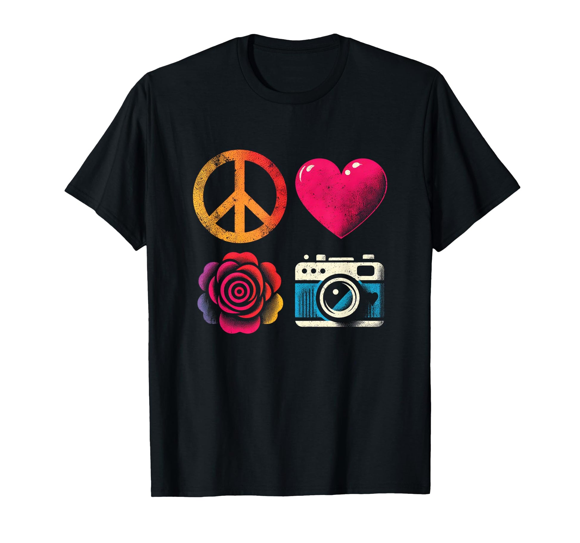 Peace Love And Camera Peace Symbol T-Shirt - Custom Art Print for Adults - T-Shirt, Sweatshirt, Hoodie