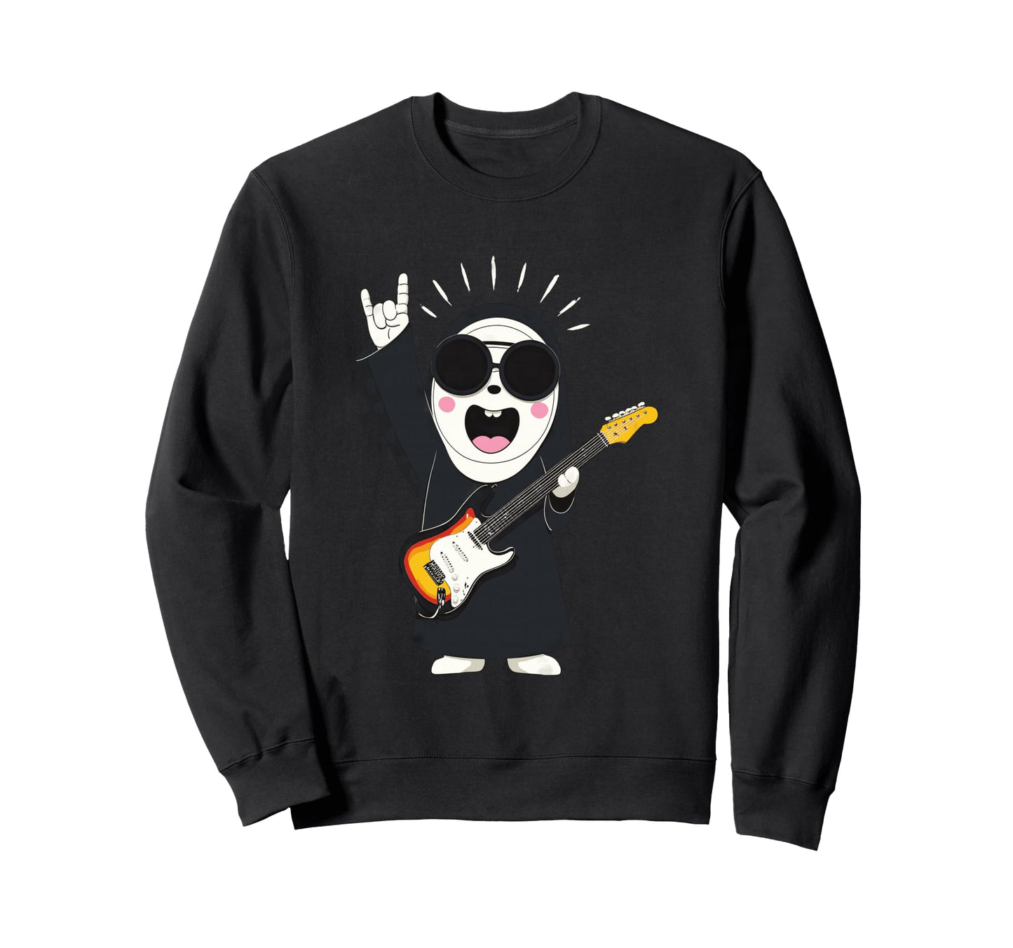 Funny Nun Rock Music Guitar Player Sweatshirt - Novelty Apparel for Adults - T-Shirt, Sweatshirt, Hoodie